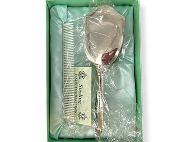 Never Used Child's Silver Brush & Comb in Original Box Branded "Empire Silver"