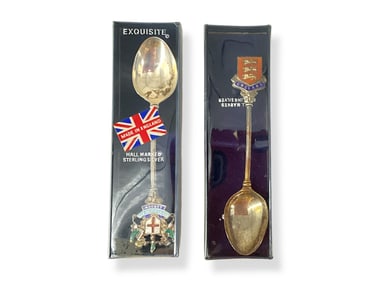 Two Vintage British Enameled Souvenir Spoons