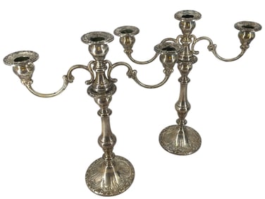 Chantilly-Duchess by Gorham Sterling Silver Pair Weighted Candlesticks # 750 With Candelabra