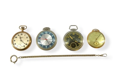 Four Pocket Watches and One Unmatched Watch Chain