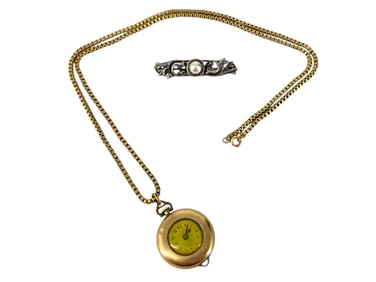 Gold-Filled Old Pendant Watch and Antique Silver Pin