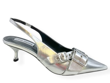 New/Never Worn Steve Madden Shiny Silver Shoes w/Kitten Heel & Buckle Design 9.5M