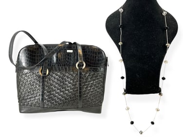 Black Hampton Tote/Computer Bag by Coldwater Creek and an Ali Khan Fashion Necklace w/Faceted Black
