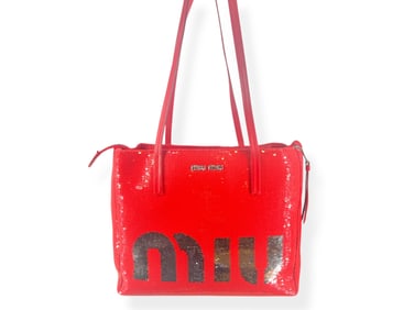 Like New Miu Miu Sequin Logo Tote Bag