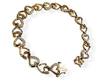 Sterling Silver/Vermeil Hearts Bracelet with Diamonds