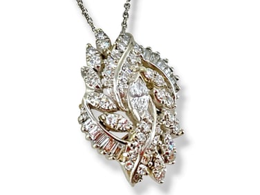 Showy Diamond Cluster Necklace in 14k White Gold