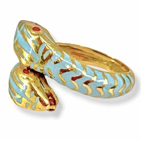 18kt Yellow Gold Snake Ring with Enameling