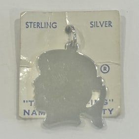 Vintage "Girl" Profile Sterling Silver Charm on Original Retail Card