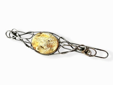Handwrought Stone Decorated Clip in Sterling Silver