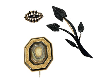 Vintage Floral Mourning Pin, Octagonal-Shaped Mourning Brooch w/Picture and Gold-Filled Small