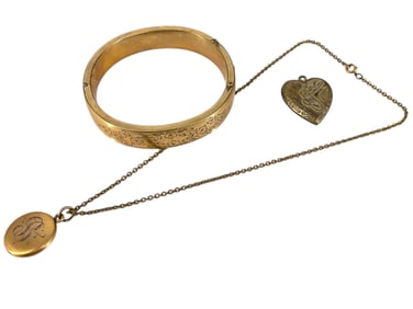 Vintage Gold-Filled Bangle Bracelet, Gold-Filled Heart Pendant and Gold-Filled Pendant Necklace