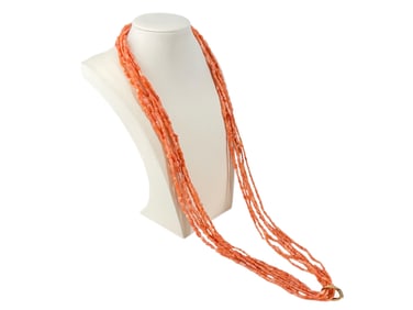 Six Strands of Lovely Coral Beads and Necklace Clip