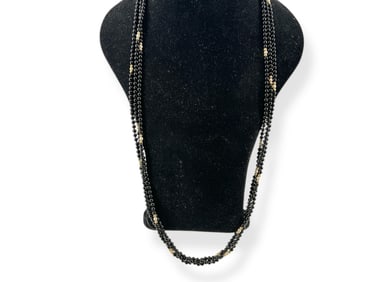 Black Onyx Stones Necklace with 14kt Gold Hardware and Beading with Pearl Accents