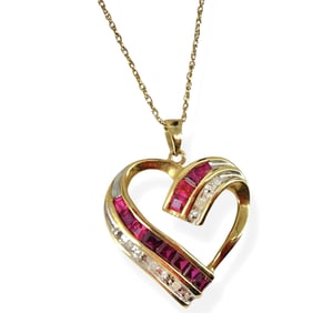 10kt Gold Necklace and Heart Pendant with Gemstones