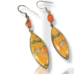 Pair of Sterling Silver and Bumblebee Jasper Dangle Earrings