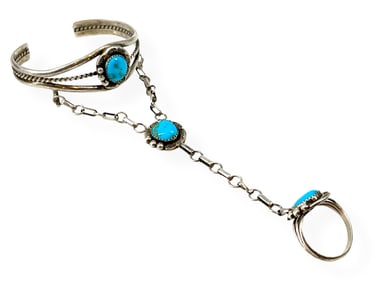 Southwestern Silver Cuff with Attached Ring