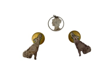 1924 Cut-Out Dime Pendant and Howling Dog/Wolf Silver Earrings