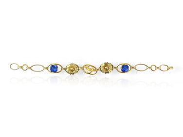 Lovely Vintage Bracelet with Military Insignia and Blue Fashion Stone Decoration