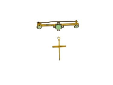 Perfect Vintage Cross Pendant and Cute Victorian Bar Pin