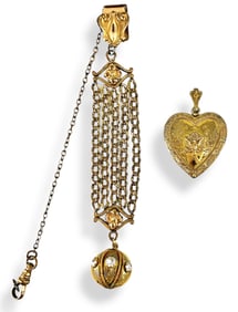 Interesting Antique Watch Fob and Gold-Filled Heart Locket for Military Sweetheart