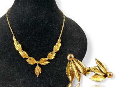 Vintage Gold-Filled Leaf Designed Necklace and Matching Earrings