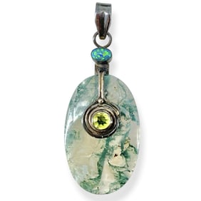 Sterling Silver, Moss Agate, Opal & Peridot Pendant
