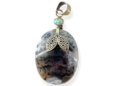 Sterling Silver, Dendritic Agae & Opal Pendant