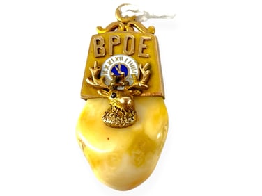 Masonic Elk/Animal Tooth w/14k Cap and Deer Decoration