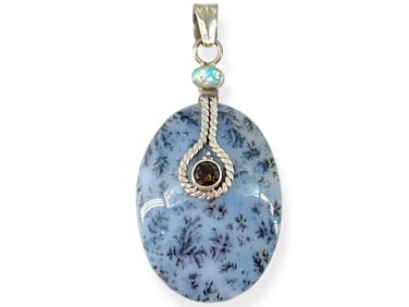 Sterling Silver Dendritic Agate, Smokey Quartz & Opal Pendant
