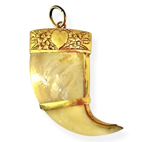 Antique Animal Claw Pendant w/Gold Heart Embellishment