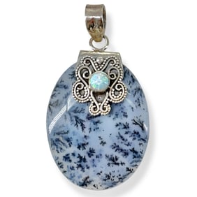 Sterling Silver, Dendritic Agate & Opal Pendant