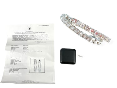 Suzy LeVian 14kt White Gold Diamond Hoop Earrings With COA