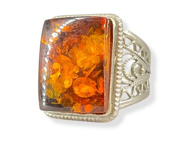 Unisex Large Amber Ring