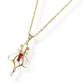 Dainty Lavaliere Necklace on 14k Chain