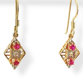 Delicate Vintage Earrings w/Diamond and Ruby Decoration
