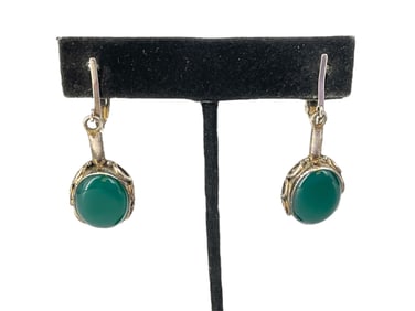 Sterling Silver and Green Onyx Stone Dangle Earrings