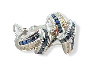 10k w/g Sapphire & Diamond ìJî Hoop Earrings