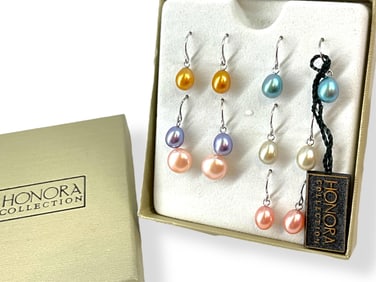 Six Pair of Honora Collection Earrings w/Freshwater Pearls in Original Box