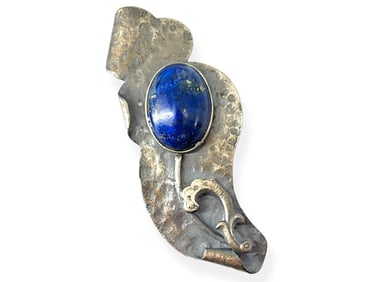 Interesting Artistic Brooch w/Lapis Ornamentation