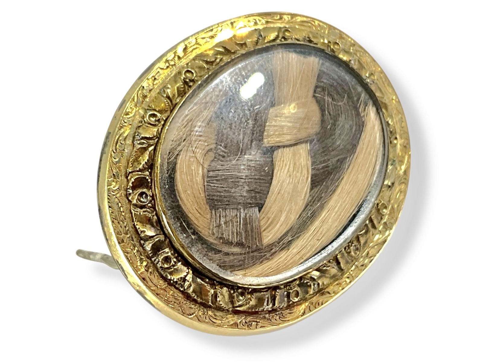 Lovely Engraved Mourning Brooch w/Dark & Light Brown Hair (1 of 5)