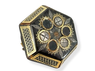 Victorian Pique Hexagon-Shaped Brooch
