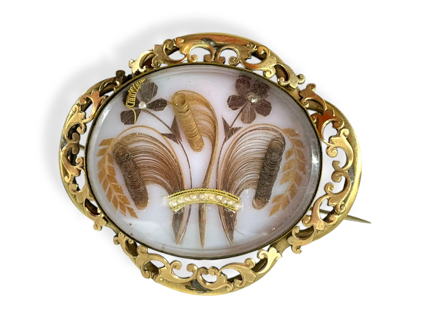 Large Victorian ìPrince of Walesî Designed Intricate Hair-Work Mourning Brooch (1 of 5)