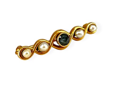 Sweet Antique 14k Lingerie Pin w/Pearls and Sapphire