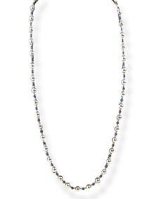 Sterling Silver Necklace with Alternating Lapis Lazuli Stone Beads