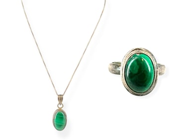Sterling Silver and Malachite Stone Jewelry
