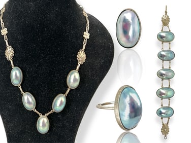 Beautiful MabÈ Pearl Custom-Made Suite of Jewelry in Sterling Silver