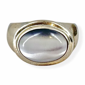 Sterling Silver Ring with Cat's Eye Stone Cabochon