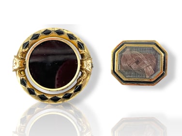 Antique Swivel Brooch w/Onyx and Mourning Brooch w/Braided Hair