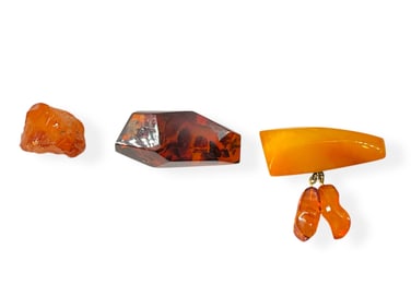 Two Amber Pins and a Loose Amber Speciman