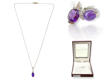 Pretty Amethyst Necklace & Matching Earrings in Original Box